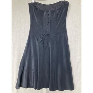Nicole Miller Dress Sz 8 Black Sheath Strapless Short Evening Satin Corset Back